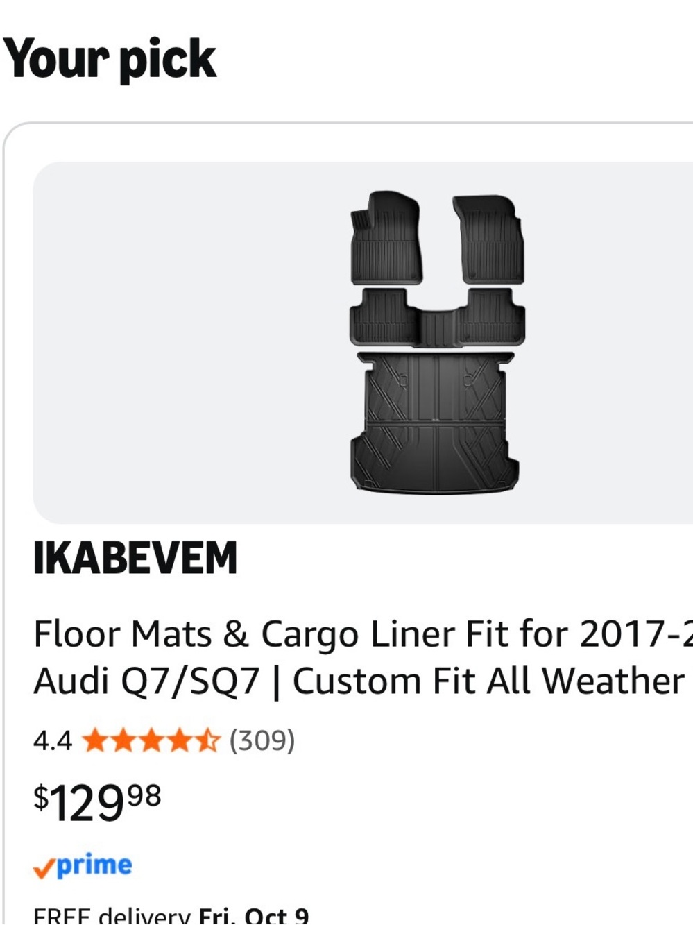 Black All-Weather Floor Mats & Cargo Liner for Audi Q7/SQ7